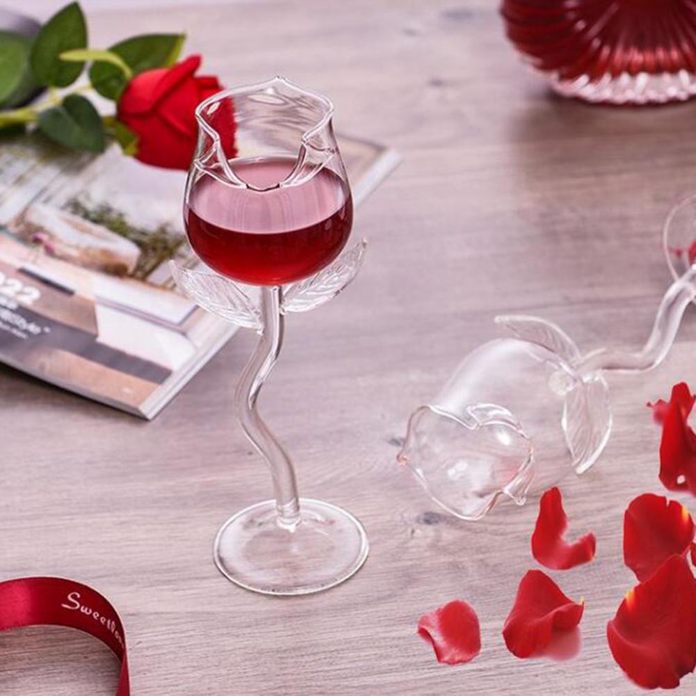 Fancy Red Wine Glass Wine Cocktail Glasses 100ml Rose Flower Shape Wine Glass Party Barware Drinkware