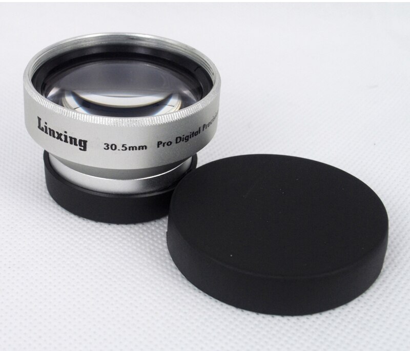 Multi Beschichtete Optische Glas Metall Kamera Objektiv 30,5mm 2.0x TELE Teleobjektiv für Camcorder + Vorne Hinten Kappen + objektiv tasche Silber