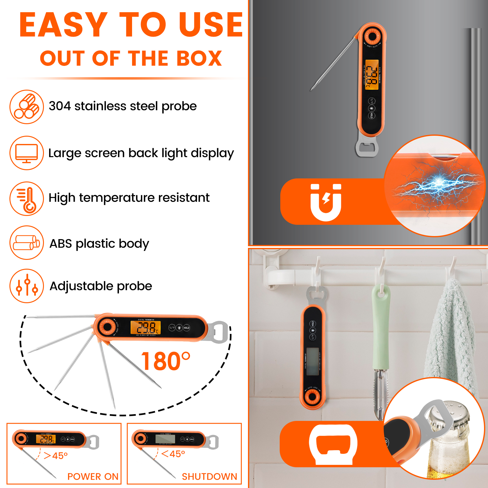 Food Thermometer Grill Temperature Measuring Meat Digital Thermometer Water Milk Cooking Food Probe Outside BBQ Oven Thermometer