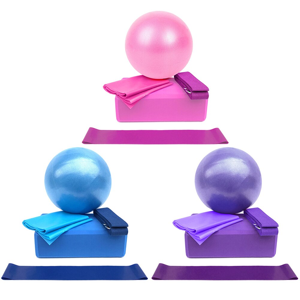 5pcs Yoga Equipment Set with Yoga Ball Yoga Blocks Stretching Strap Resistance Loop Band Exercise Band