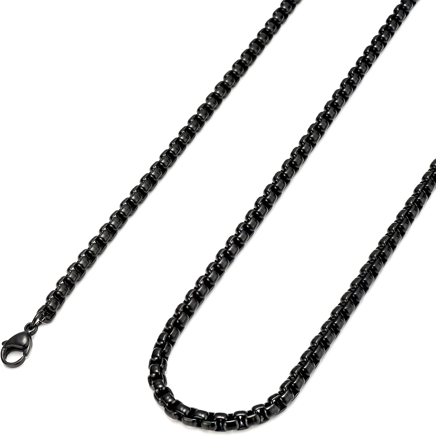 2MM 2.5MM 3MM 4MM Black Box Necklaces Stainless Steel Rolo Cable Chain For Men Women USENSET