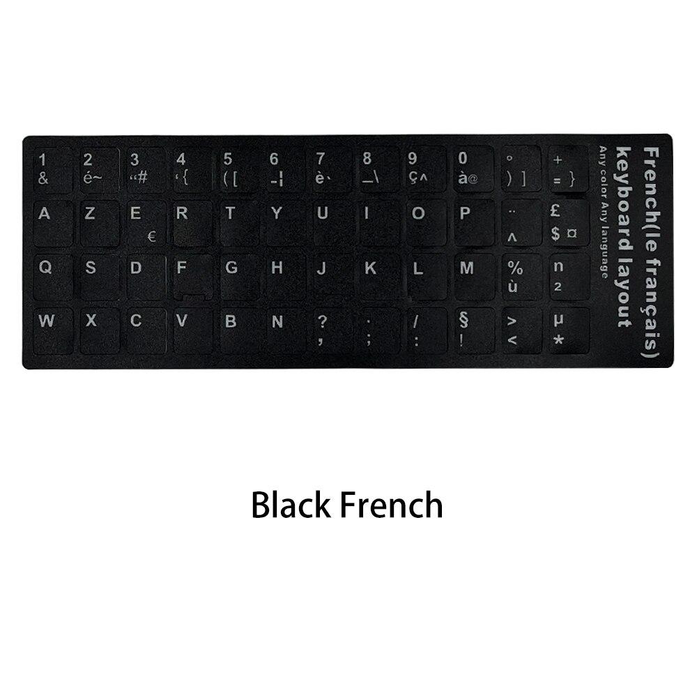 Russian French English Arabic Spanish Portuguese Hebrew Keyboard Stickers Letter Alphabet Layout Sticker For Laptop Desktop PC: Black French