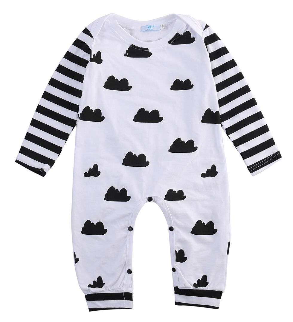 lindo bebé recién nacido mono niño Bebé Ropa a rayas de manga larga cuello redondo de algodón Casual impreso Romper trajes 0-18M: 6 meses
