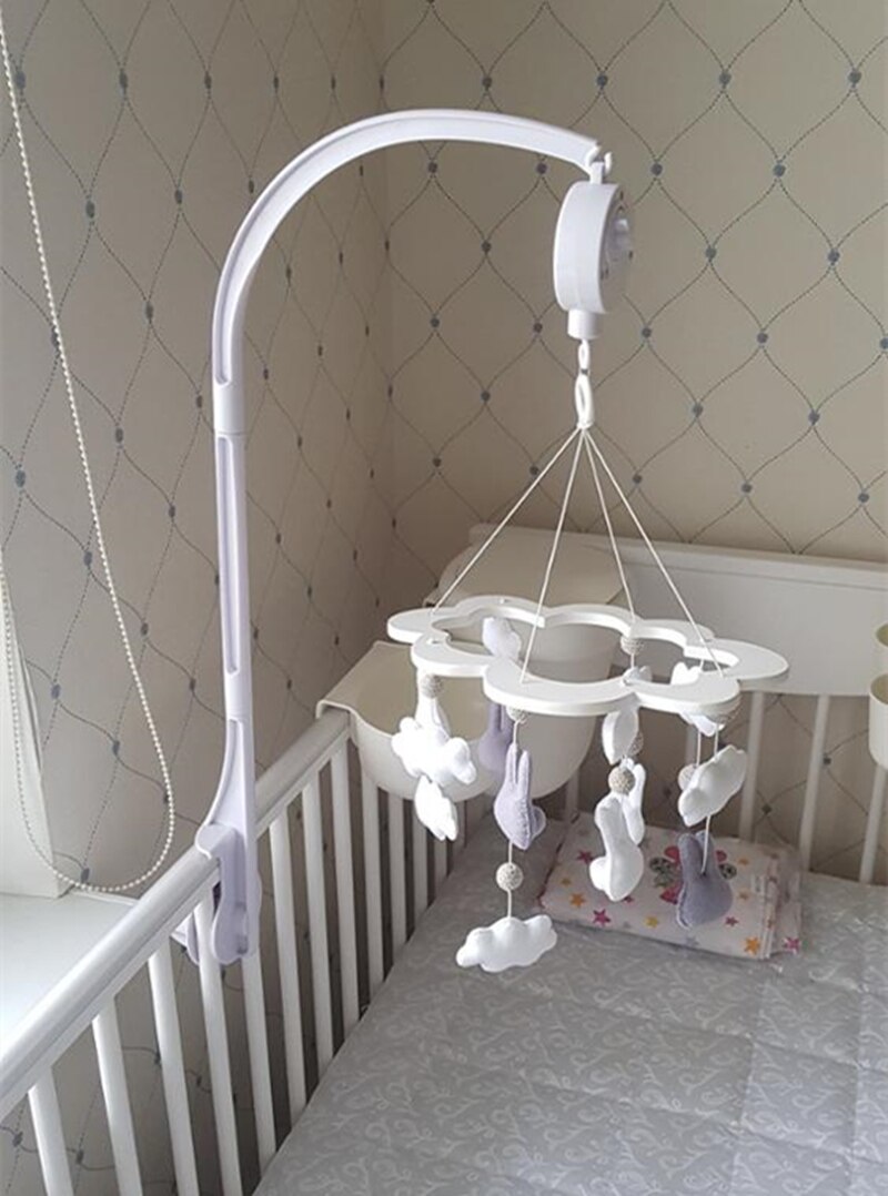 1 set Baby Speelgoed Wit Rammelaars Beugel Set Wieg Mobiele Bed Bel Houder Arm Wind-up Music Box