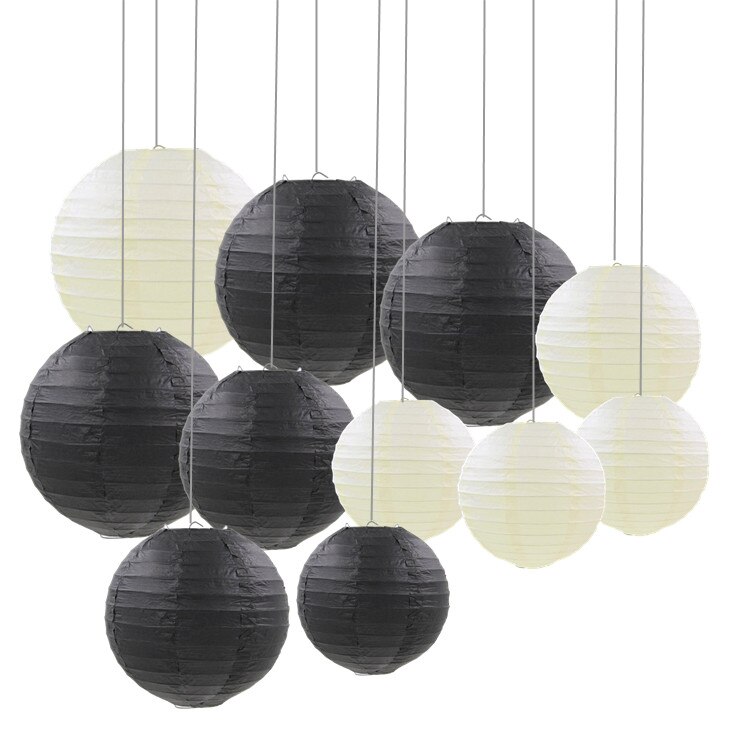 10pcs/set Mixed Size(10cm,15cm,20cm,25cm,30cm) Beige White Paper Lanterns Chinese Ball Lampion For Party Wedding Birthday Decor