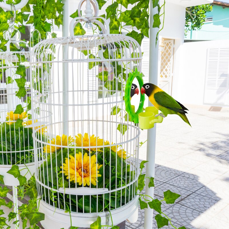 Soporte de espejo para loros, juguetes 3 en 1 para pájaros, columpio para jugar al gimnasio con alimentador, tazas, cuenco para loros, periquitos, jaula para cacatúas
