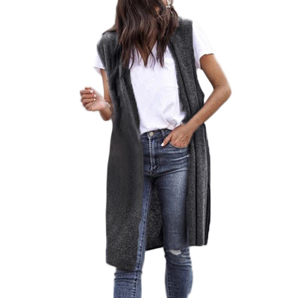 Gilet Long sans manches pour femmes, , Bar, automne, Kimono Cardigan, manteau, poche avant ouverte, décontracté, léger, Chamarras