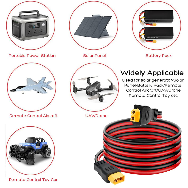1,5 m oder 3 m langes 12AWG XT60-Stecker auf XT60-Buchse-Verlängerungskabel für ALLPOWERS Ecoflow Delta Fluss Anker Bluetti Solargeneratoren.