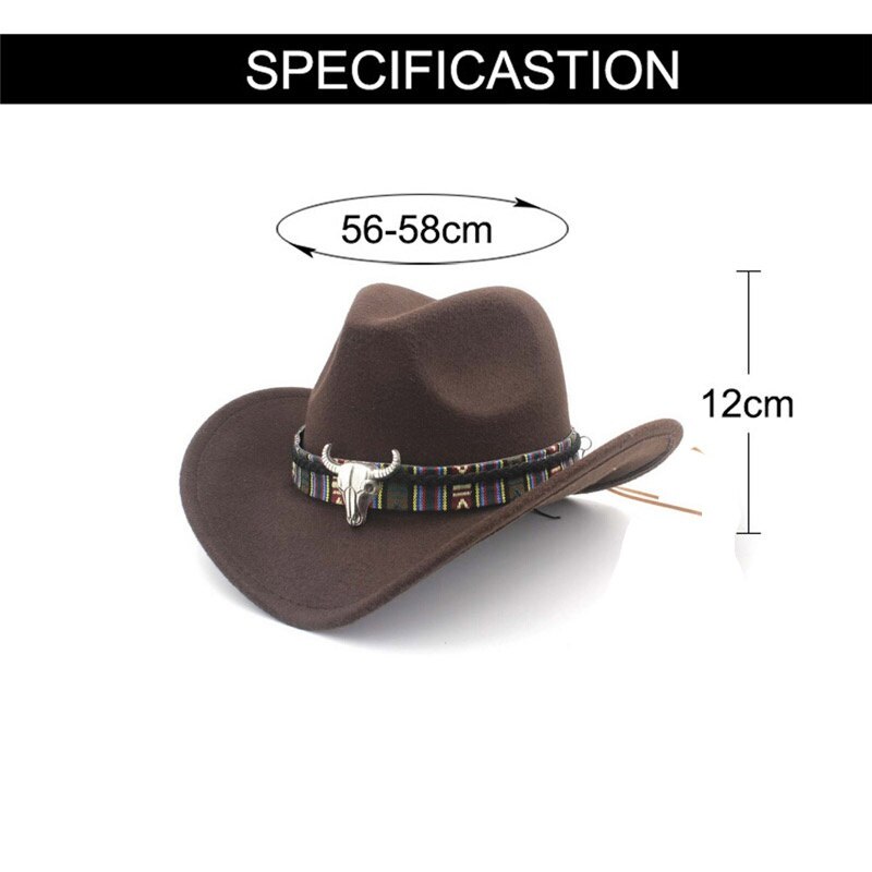 Etnisk stil vestlig cowboy hat kvinder mænd uld hat jazz hat vestlig cowboy hat
