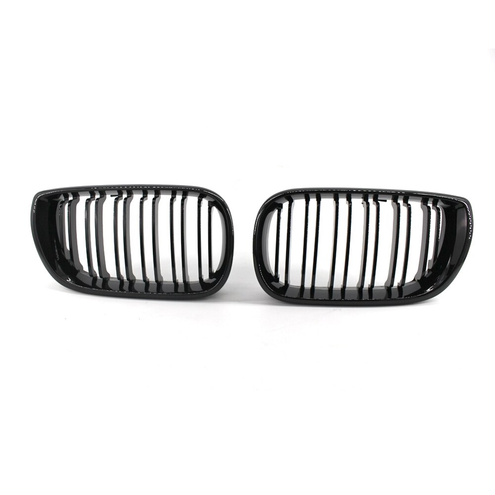 1 Paar Auto Grille Grill Dual Slat Nier Grille Gloss Black Voor Bmw E46 3 Serie 4 Deur 2002-2005 Dubbele Lijn Nier Grill: Default Title