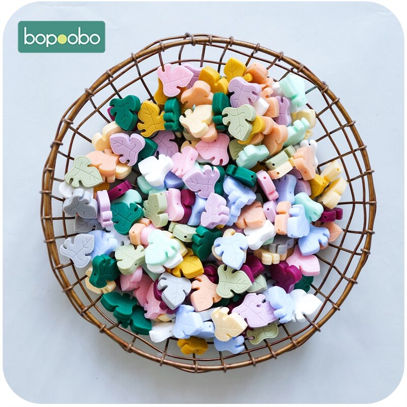 Bopoobo Silicone Teether Bead 10pcs BPA Free Silicone Turtle Leaf Beads Silicone Beads Baby Teething Beads Baby Teether