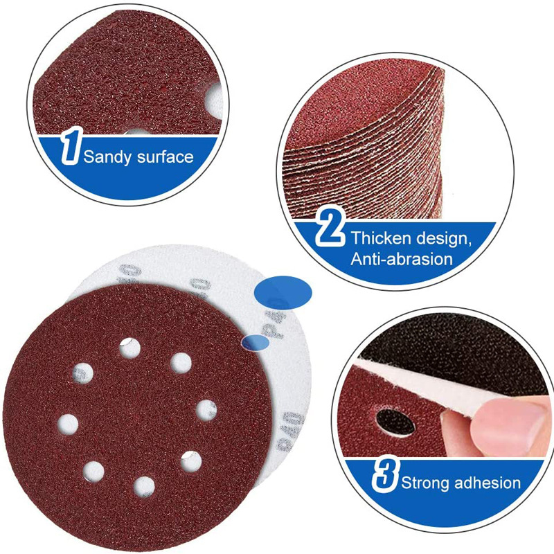 50PCS 5 inch 125MM Round Sandpaper Disc Sander Disc 40/60/80/120/150 Grit Hook and Loop Sanding Grinding Disc Polish