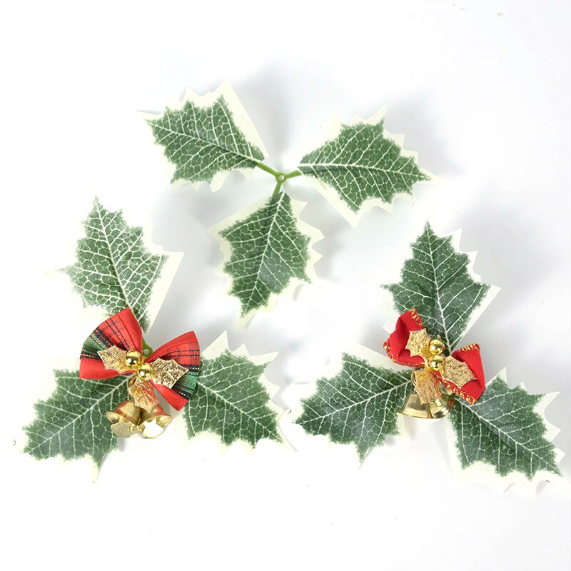 5/10Pcs Green Holly Leaf Leaves and Red Holly Berry Gold Cherry for Wedding Party Home Party Decoration DIY Christmas Wreath Dec