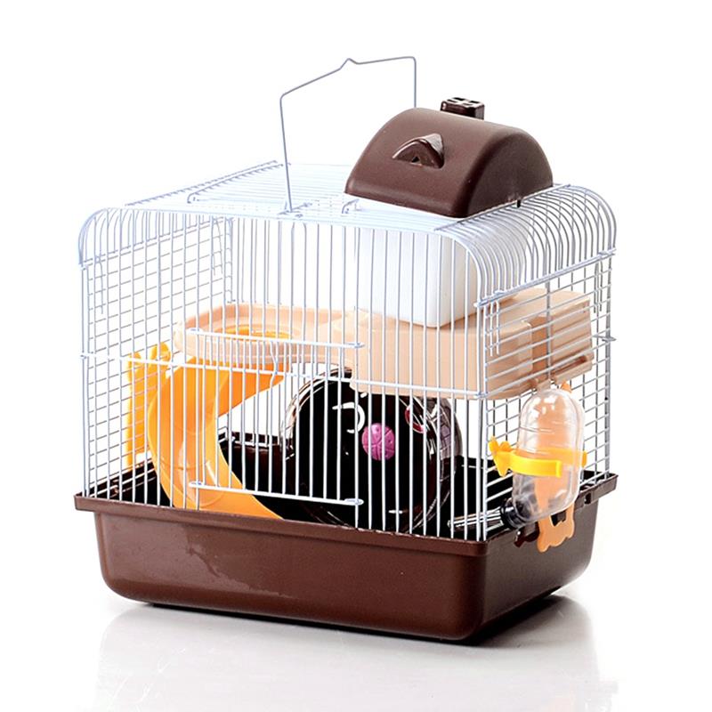 Hamsterbur med tilbehør 2- tier skridsikker små kæledyr levesteder chinchilla hule marsvin pindsvin hus hamster tilbehør: Brun