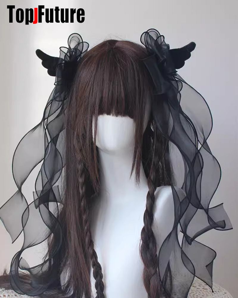 Presilha de cabelo com laço grande, asa de anjo, y2k, menina, harajuku, gótico, original, subcultura, acessórios, grampos de cabelo, presilhas de cabelo: YELLOW