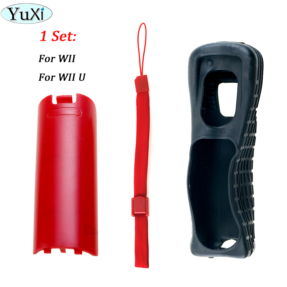 1 impostato custodia protettiva in silicone custodia per porta posteriore batteria kit cinturino da polso per parte telecomando WII Wii U: Viola