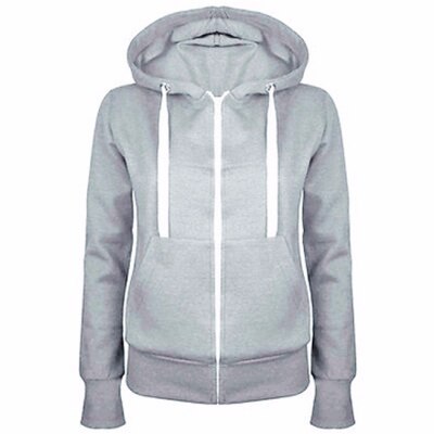 Sweat à capuche à manches longues pour femme, vêtement d'extérieur, avec fermeture éclair: light gray / XXL