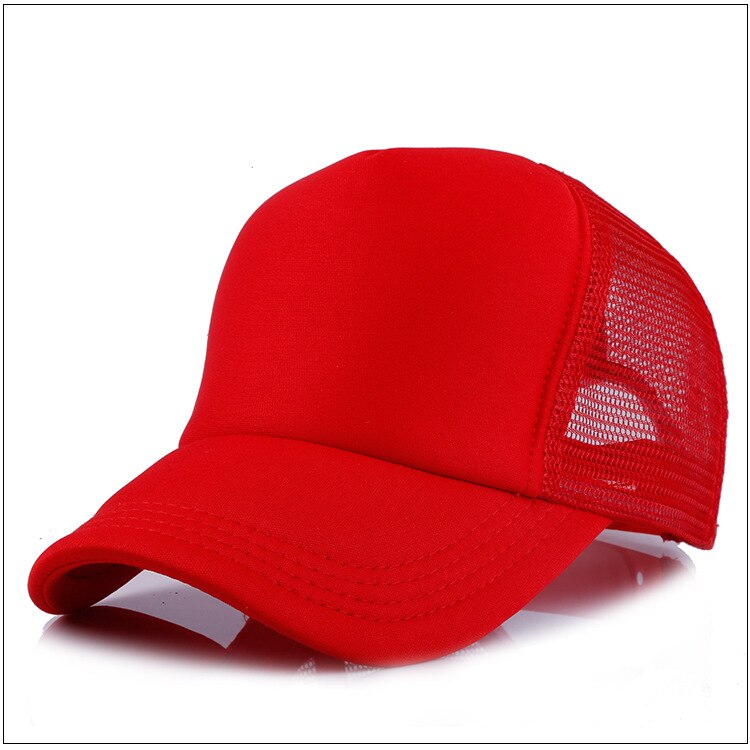 1 Pc Unisex Cap Casual Plain Mesh Baseball Cap Adjustable Snapback Hats For Women Men Hip Hop Trucker Cap Streetwear Dad Hat: All red