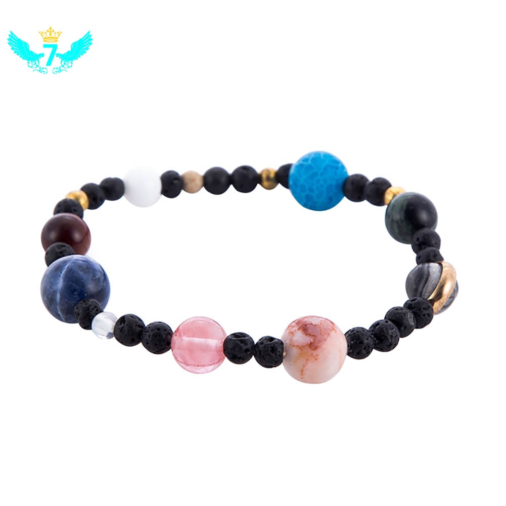 Charm Bracelet Jewelry Women Cosmic Galaxy Solar System Eight Planets Natural Stone Elastic Bracelet Bangle TOA