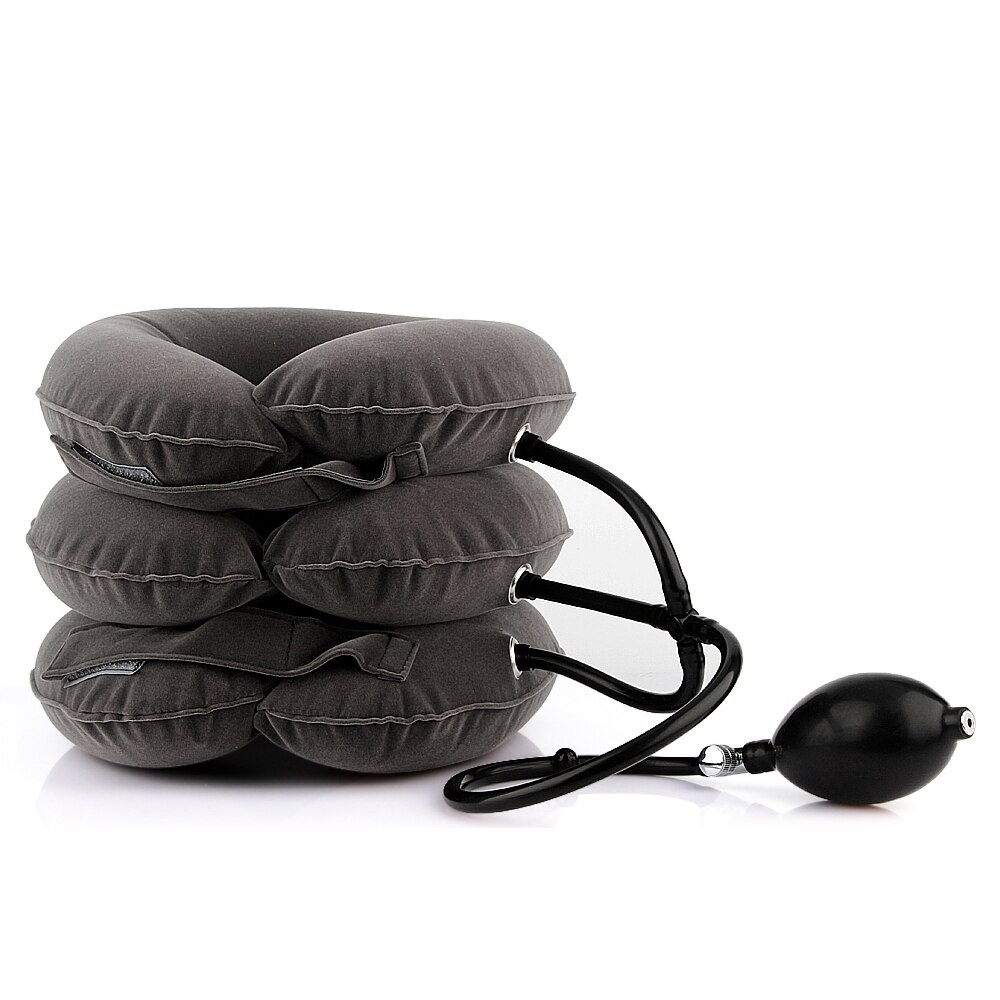 Inflatable Air Neck Traction Device Soft Neck Cervical Collar Pillow Pain Relief Tractor Neck Posture Corrector Stretching Brace: 3 Layers Grey Type B