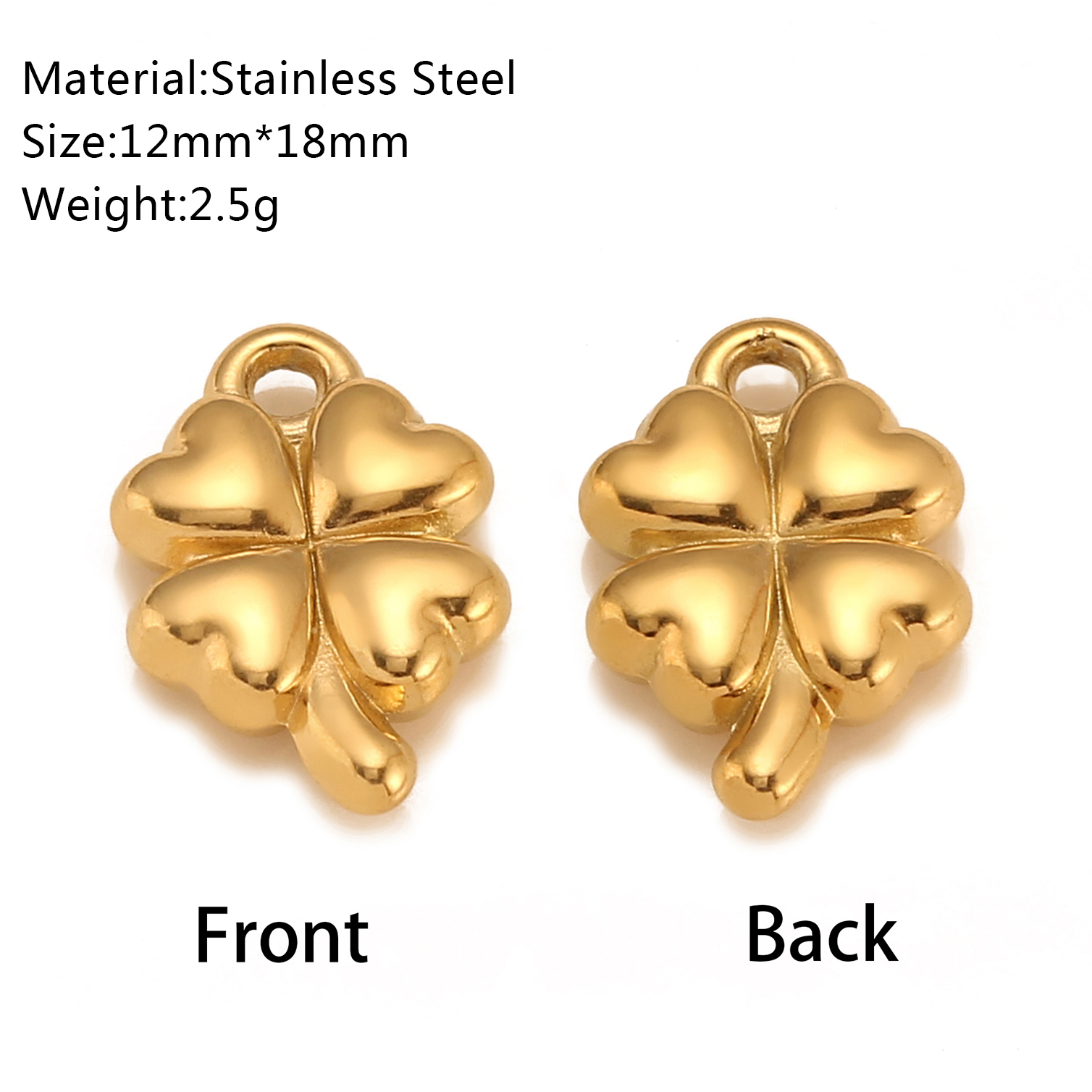 3 pezzi di ciondoli a forma di cuore/c lucchetto/trefoglio in acciaio inossidabile con simbolo della mano d'amore, non sbiadiscono, collana fai da te, braccialetto, creazione di gioielli: champagne Oro