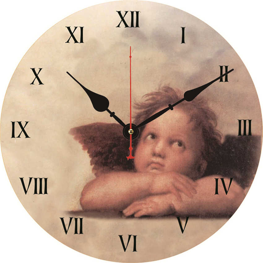 Cupid baby angel 12 tuuman klassinen kirkko seinäkello retro antiikki vintage uskonnollinen puinen taide hiljainen seinäkello: 25460 / 15cm