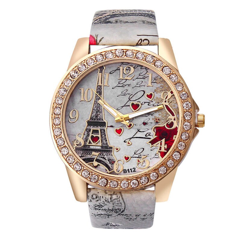 Vintage paris eiffel tower ure luksus læder kvinder quartz ure dame piger dame casual armbåndsure: 159848 grå