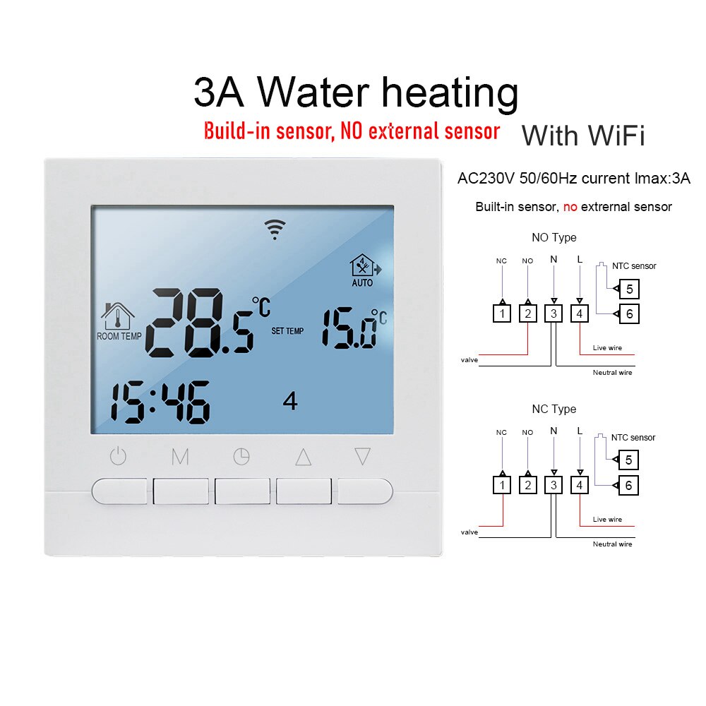 Wifi lattialämmitys termostaatti lämpötilansäädin säädin 220v 16a/3a lcd kosketusnäyttö ohjelmoitava sininen taustavalo sähköinen: 3a veden lämmitys