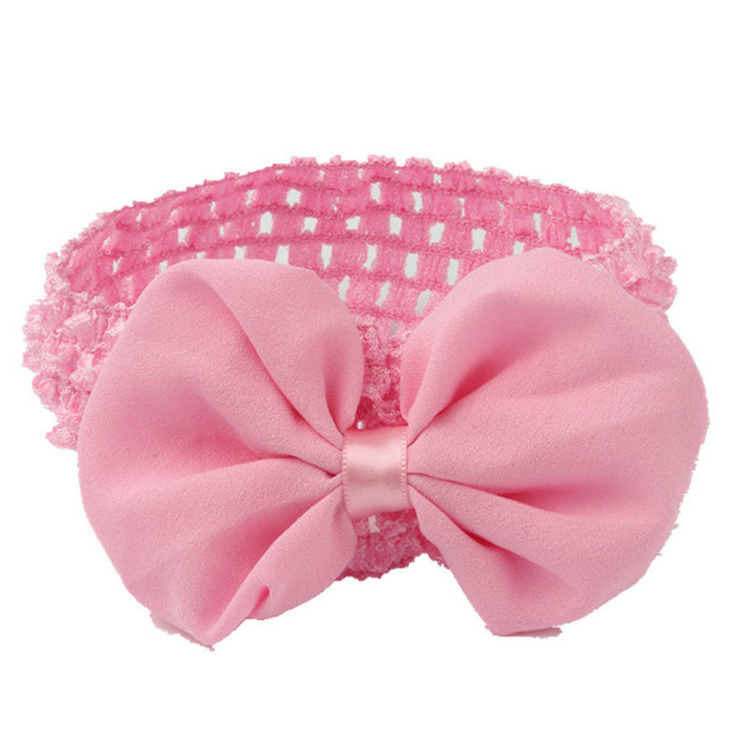 Diadema con lazo de chifón para niñas, diademas elásticas huecas para bebé, accesorios para el cabello, 170719: Rosa