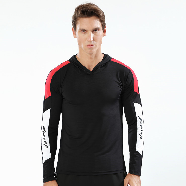 Männer Sport Pullover Mit Kapuze Lange Hülse T-shirt Dünne Schnell trocknend Atmungsaktiv Hohe Stretch Fitness Kleidung: L / Black