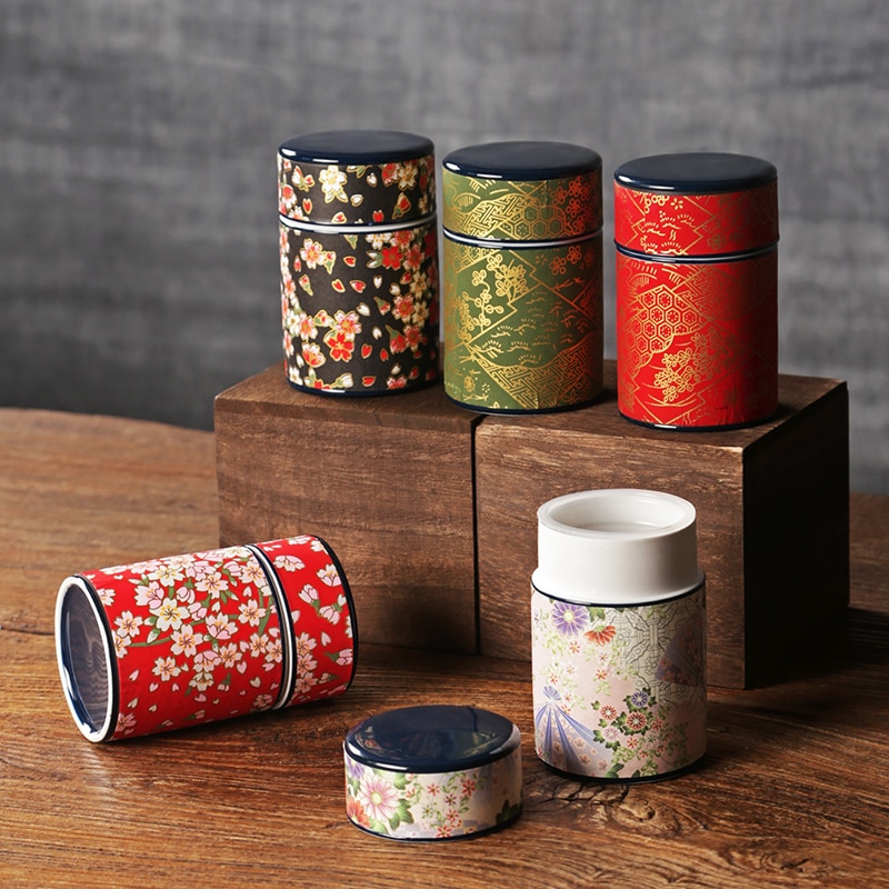 Japanse Sticker Kung Fu Thee Caddy Aardewerk Bus Container Keramische Caddies Voor Puer Matcha Groene Thee Opslag Kisten Thee Doos