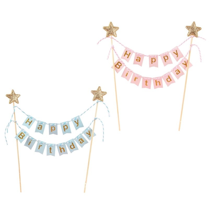 Gelukkige Verjaardag Banner Cake Vlag Insert Vijfpuntige Ster Cake Decoratie Cake Topper Cup Plugin Baby Shower Jongen Meisje party Tool