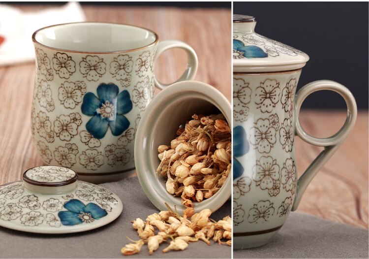 Chip te kop håndmalet retro porcelæn personlig kop med låg med filtreret te lækager te kontor kopper