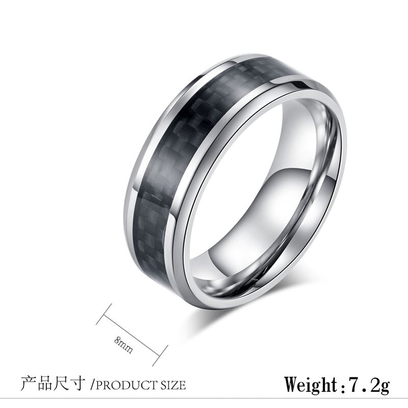 Rostfritt stål kolfiber ring för män kvinnor par ring svart silver färg manliga smycken tillbehör