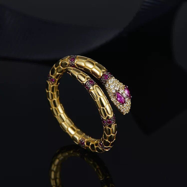 pattern Snake shape rings for women Set in drill gold Adjustable opening lots bulk jewelry DZ 4