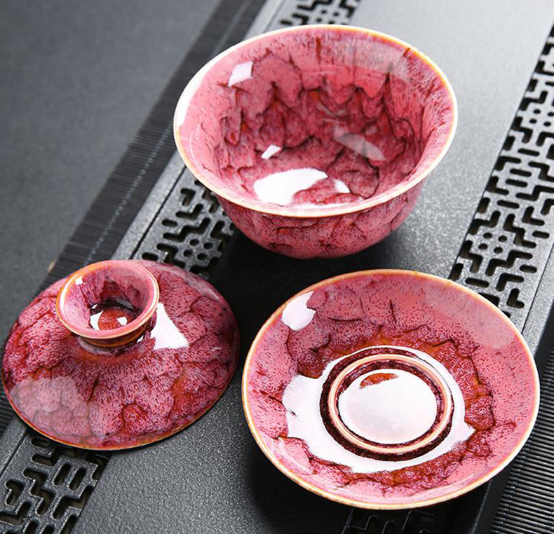 170ml gaiwan keramisk pigmenteret te skål underkop låg sæt master kop te terrin beholder tieguanyin holder teware drinkware