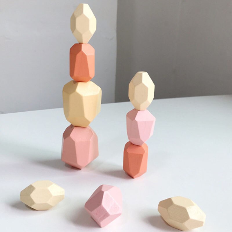 Colored Stone Jenga Building Educational Block Children's Wooden Toy Nordic Style Stacking Game Rainbow Wooden Toy