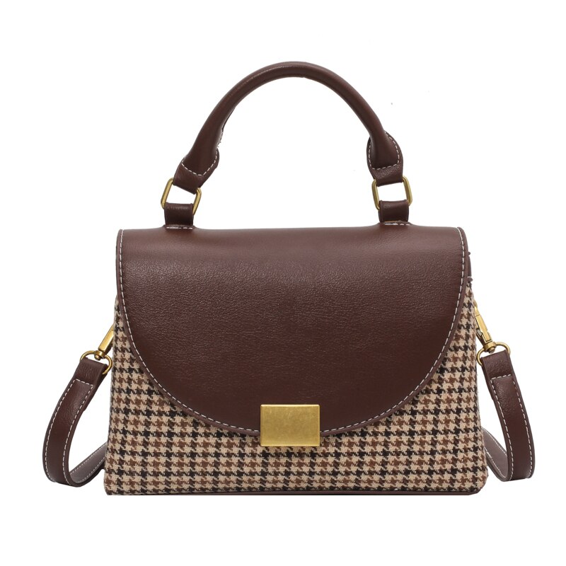 Handtassen voor vrouwen, pied-de-poule dames crossbody tas, handtassen, vintage pu leren schoudertassen met haakjes: Koffie