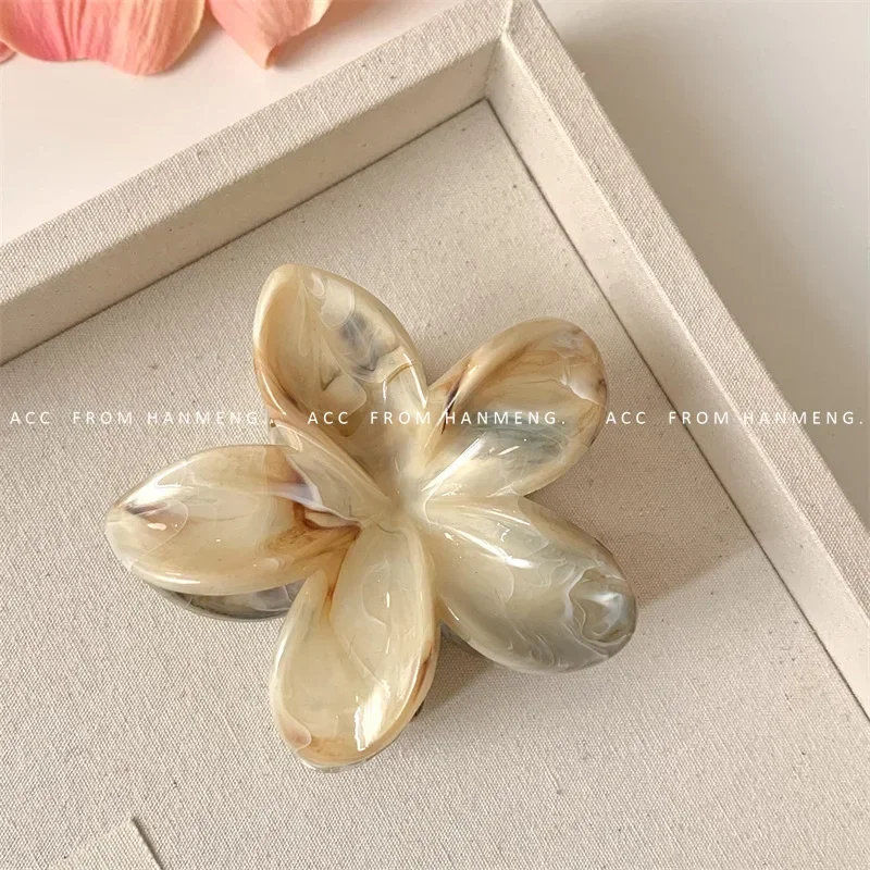 Pinza de pelo de flores acrílicas para mujer, pinzas de pelo con textura de mármol, horquilla de niña a la , accesorios coreanos para el cabello, tocado: Rojo