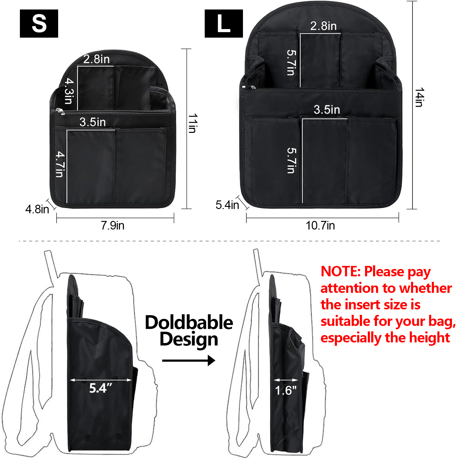 Organizador de mochila con forro insertado, bolsa de viaje colgante en bolsa con muchos bolsillos