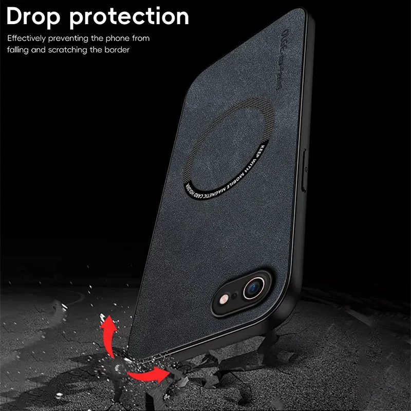 Magnetisk retro skinndeksel til iphone 16e 7 8 plus se iphone 8 plus trådløs lading telefondeksel