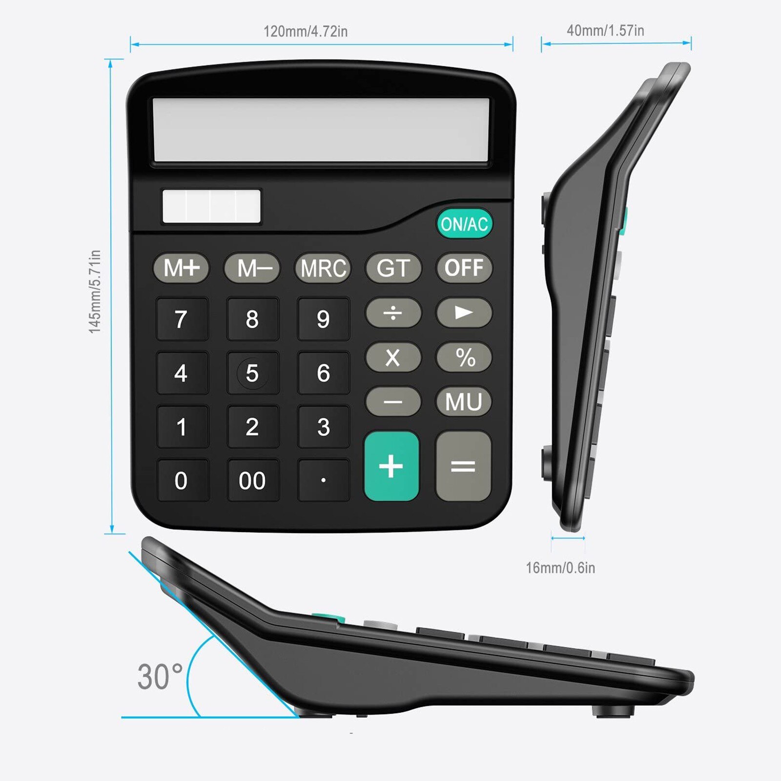 Calculator Standard Function Calculator with 12-Digit Large LCD Display Solar Battery Dual Power For Home Basic Office