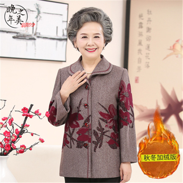 Ouderen Vrouwen Herfst Winter Kleding 60-70 Moeder Fluwelen Jas Oma Outfit Jas Specialiteit Van China Oude Man Kleding a122: Wine red Add velvet / Xxxl