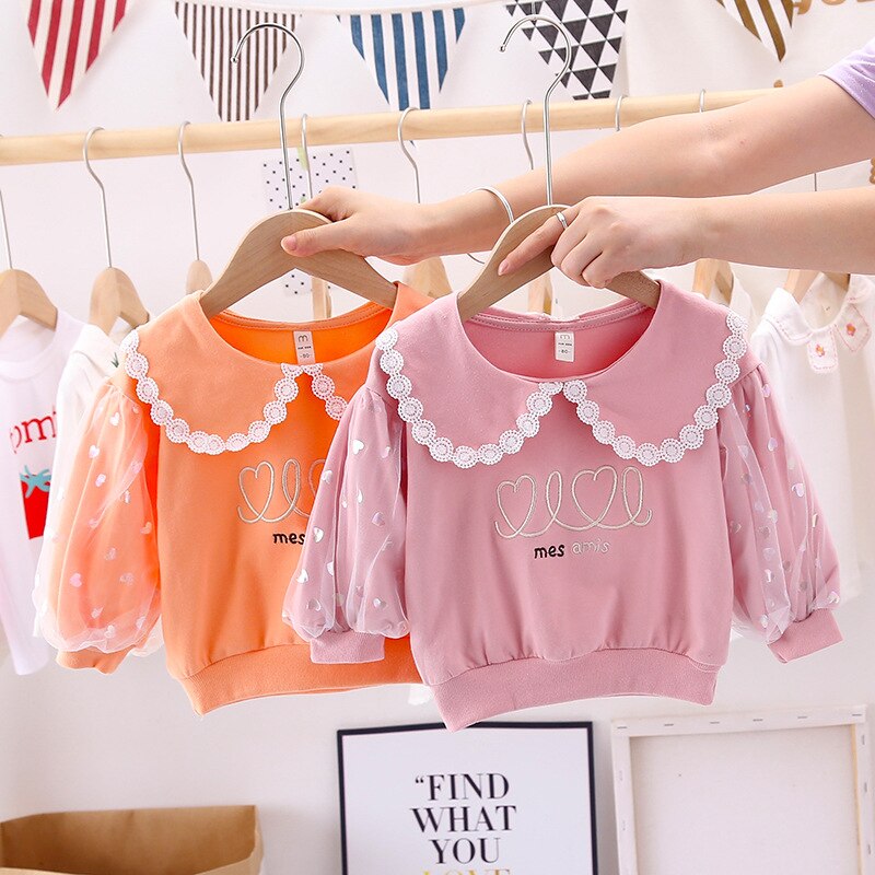 Baby Meisjes Zoete Kant Trui Herfst Mode Baby Meisje Revers Leuk Overhemd Kinderkleding Kinderen Lange Mouw katoen