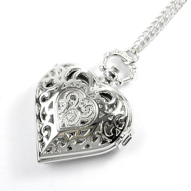 Hul hjerte form kvarts fob lommeur med genser kjede halskjede til kvinner jenter tt@ 88