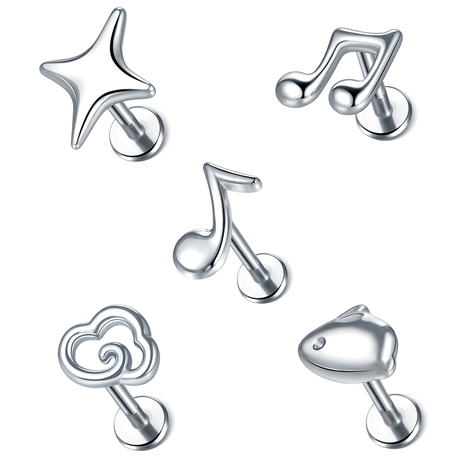 1 pieza de pluma de araña labio Monroe Studs Labret Piercing 16G CZ flor cartílago de la oreja Tragus Daith lóbulo Piercing pendiente para mujeres y hombres