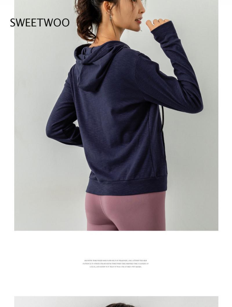 spring and summer women's sports sweater stretch zipper running gym hooded coat long-sleeved top