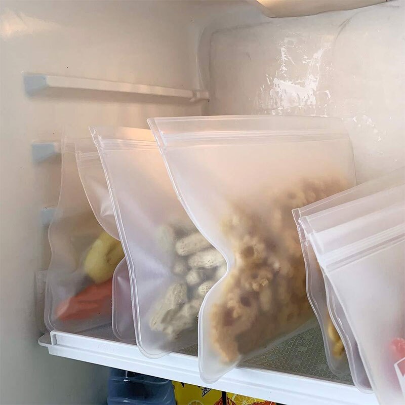 Bolsa reutilizable de silicona para alimentos, paquetes de PEVA para mantener la comida fresca, frutas, a prueba de fugas, con cierre, esmerilada, 12 unidades/juego