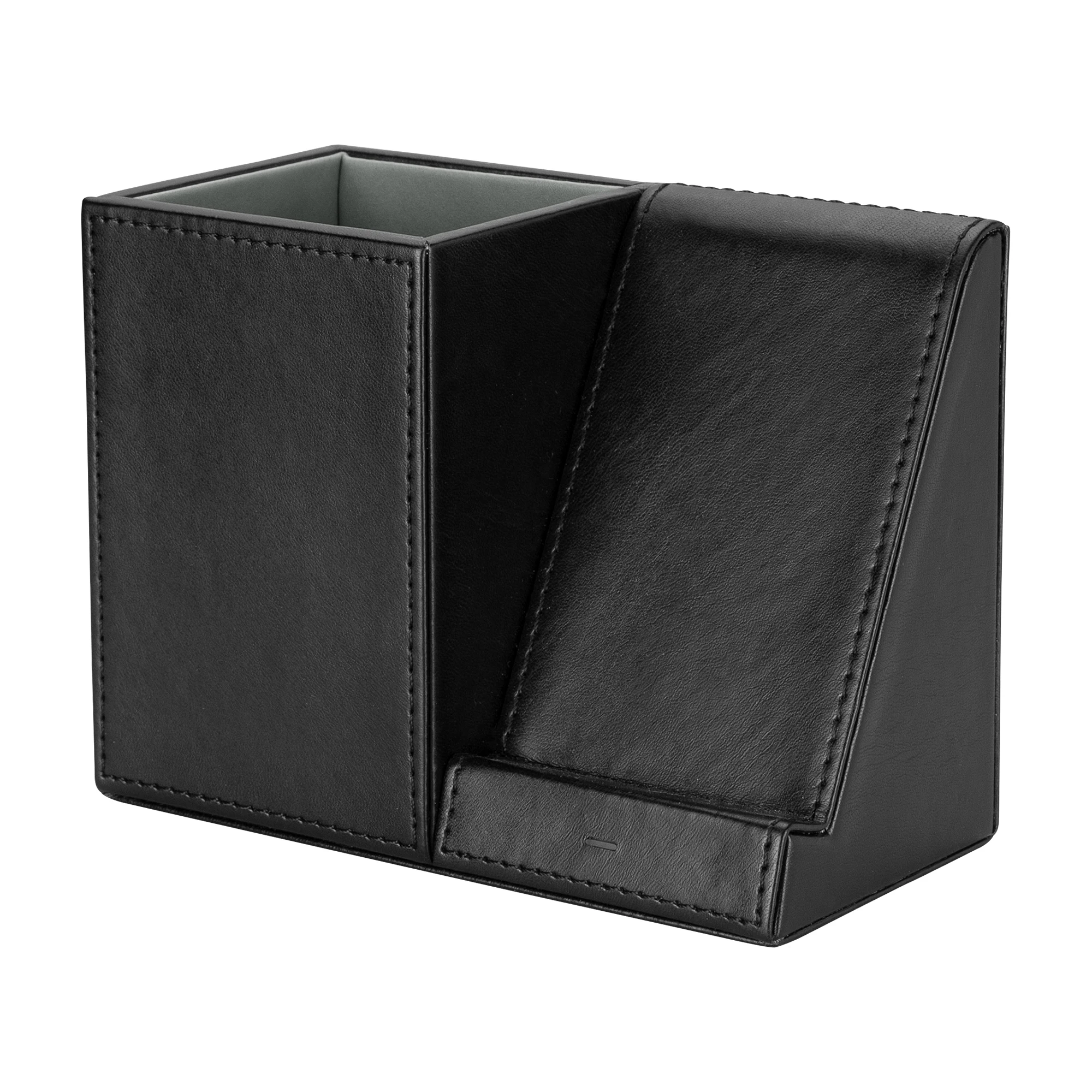 Leren pennenhouder voor op het bureau, draadloze oplaadstandaard voor je telefoon: Groente