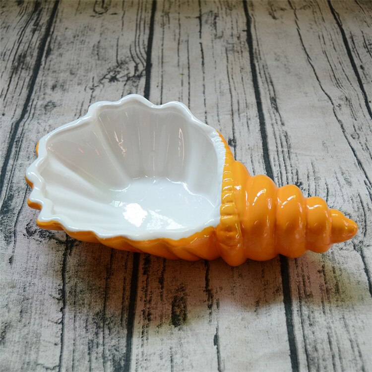 Platos creativos de cerámica con forma de concha blanca para aperitivos, fruta, pastel, caramelo, ensalada, vajilla de porcelana, vajilla de decoración: Naranja